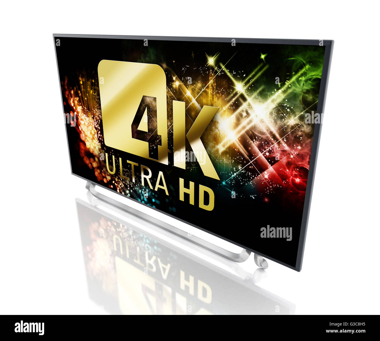 4K ULTRA televisione HD isolati su sfondo bianco. 3D illustrazione Foto Stock