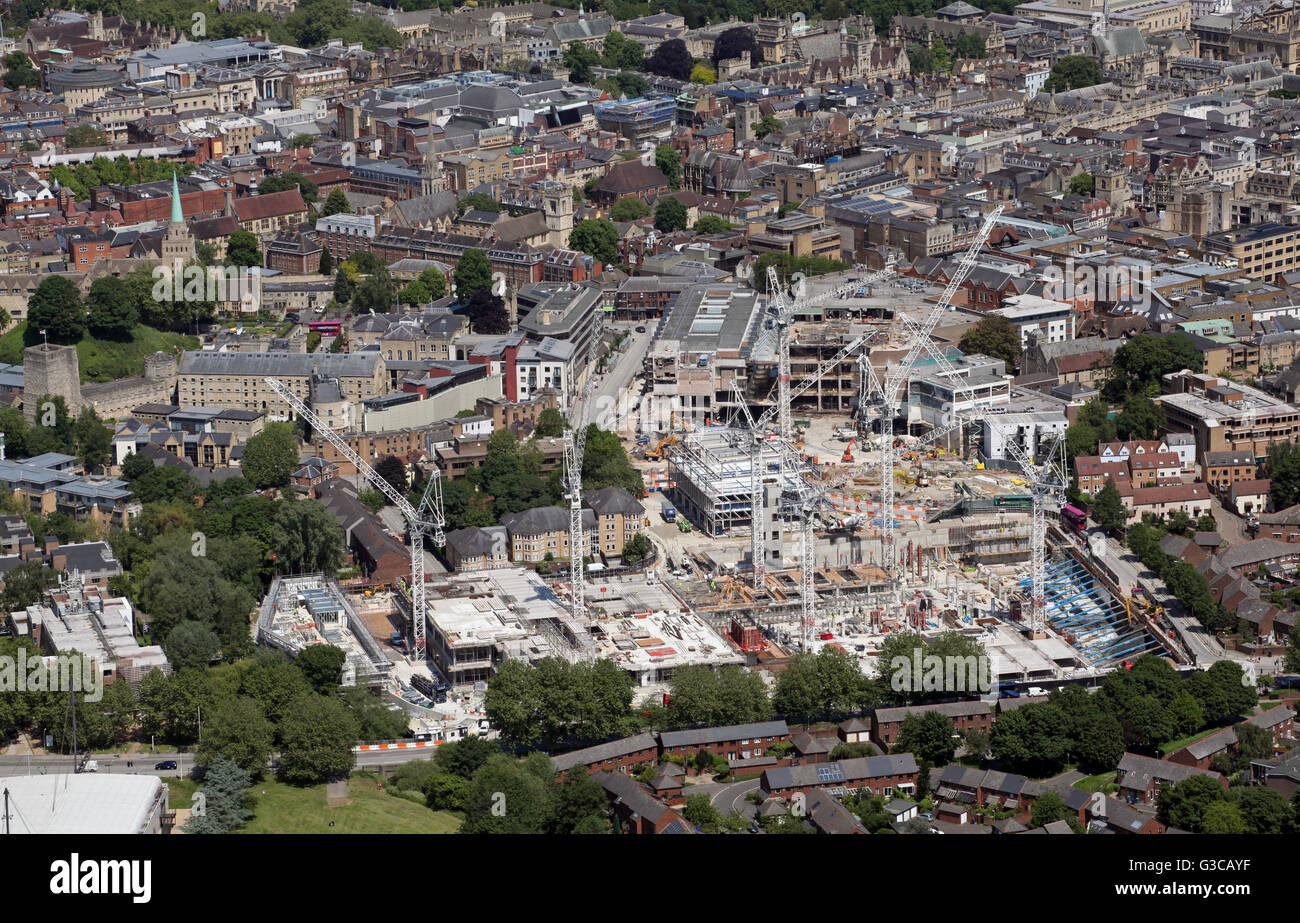 Vista aerea della costruzione della Westgate Centro Sviluppo in Oxford, Regno Unito Foto Stock