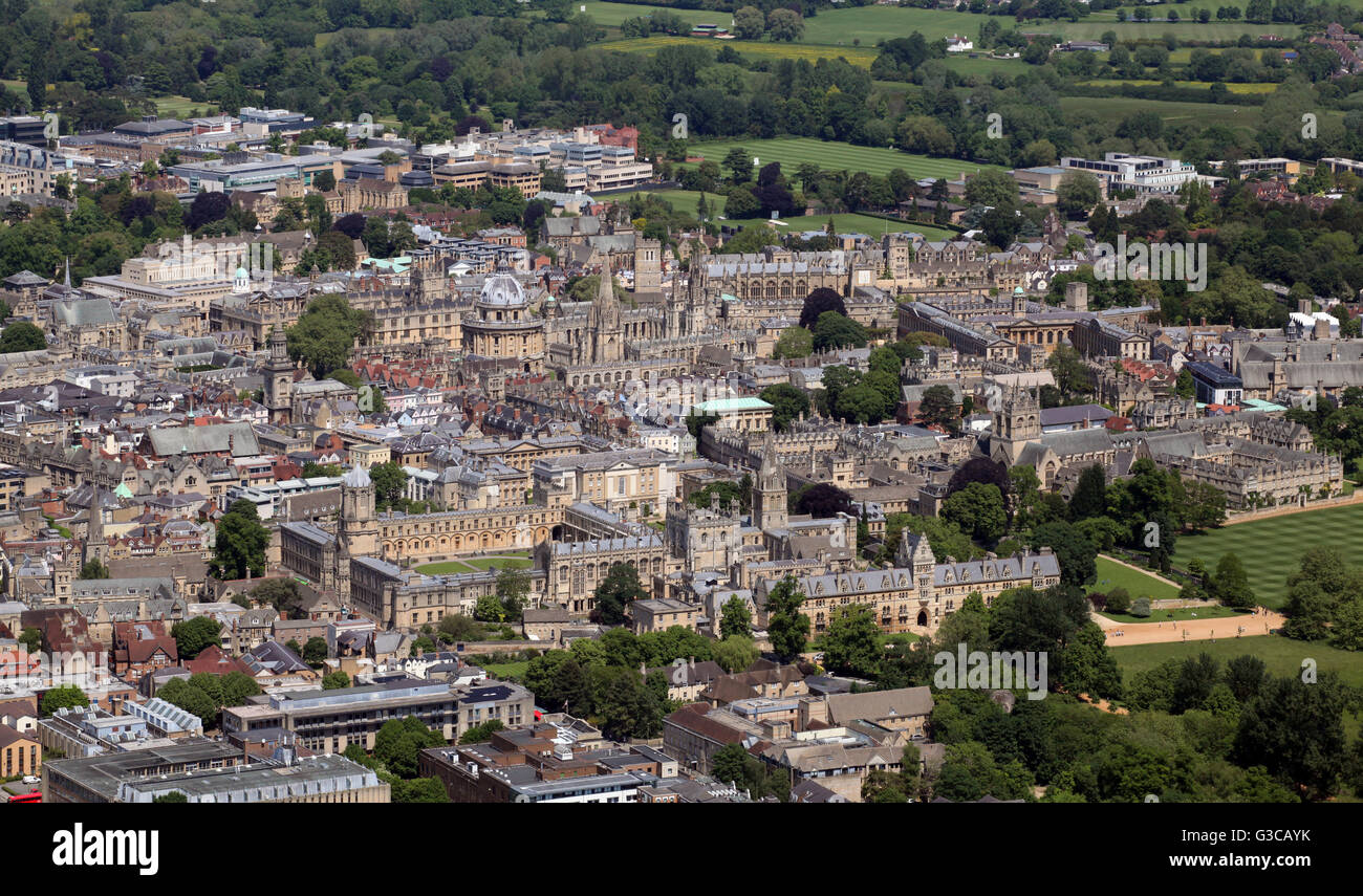Vista aerea della Oxford skyline, che mostra vari collegi universitari, REGNO UNITO Foto Stock
