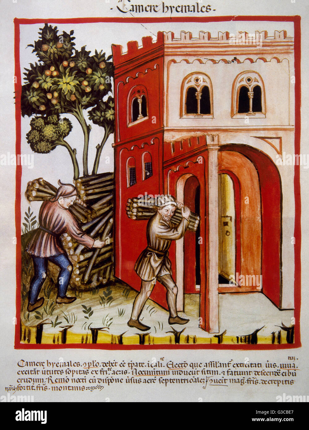 Tacuinum Sanitatis. Il XIV secolo. Manuale medievale di salute. Inverno camere. Folio 97v. Foto Stock