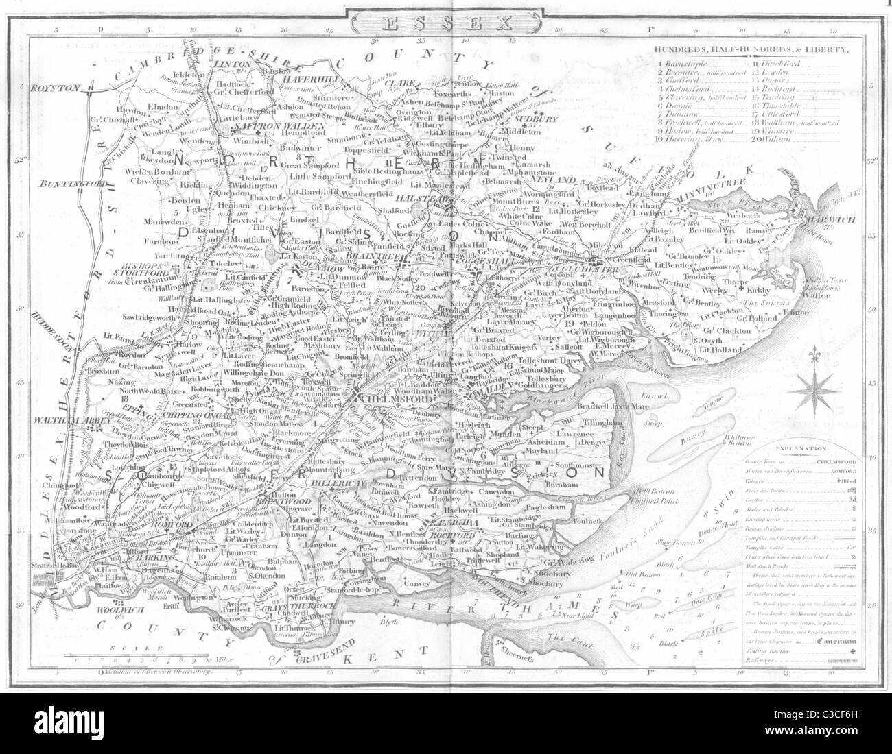 ESSEX: County map. Luoghi di polling. Strade di pullman. DUGDALE, 1845 Foto Stock