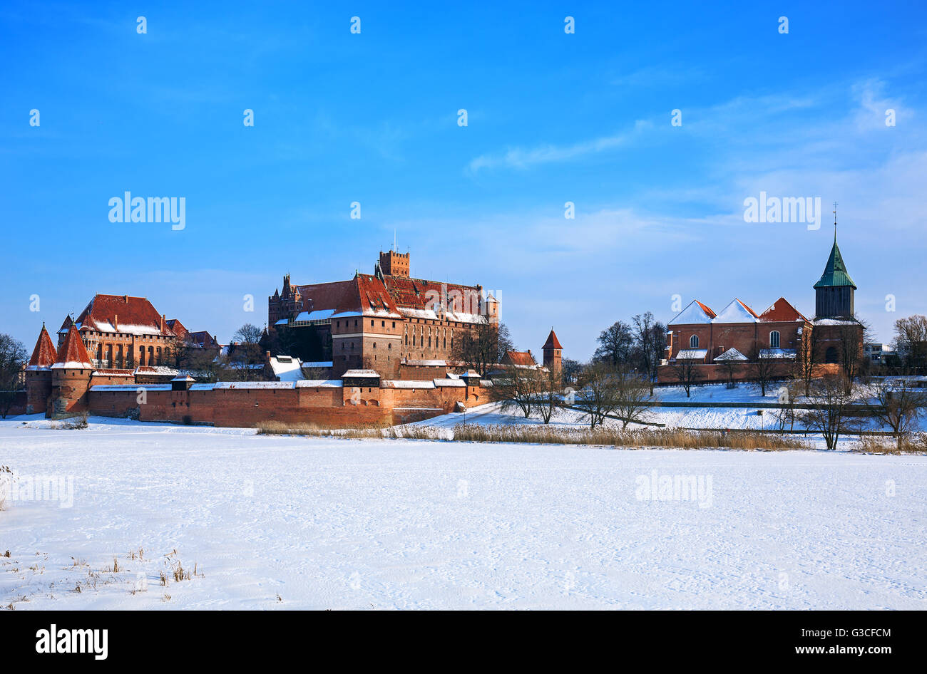 Castello teutonico in Malbork inverno.Lista del Patrimonio Mondiale UNESCO. Foto Stock