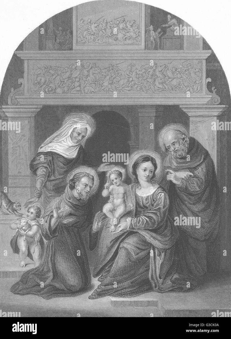 Sacra famiglia con San Francesco, Elizabeth & John: Mazzolini da Ferrara, 1835 Foto Stock