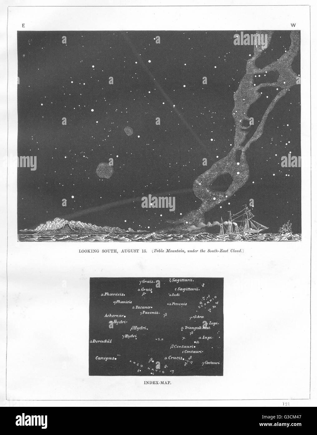 Sud Africa: Midnight sky guardando verso sud Aug 15(table mountain,sotto la nuvola) 1869 Foto Stock