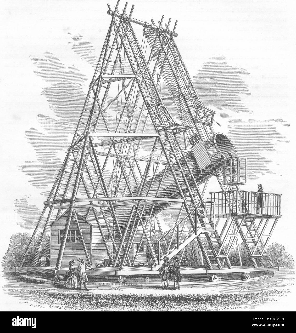Scienza: Sir W Herschel Forty-Foot Telescopio riflettore, antica stampa 1869 Foto Stock
