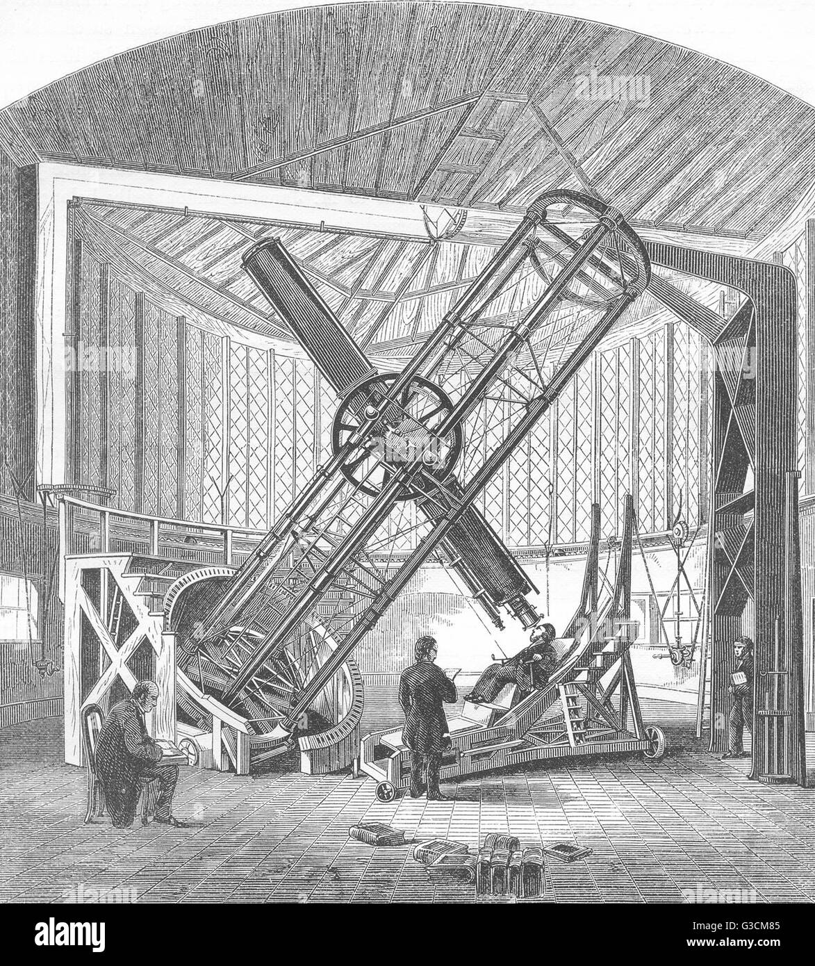 Londra: il grande equatoriale, Royal Observatory, Greenwich, antica stampa 1869 Foto Stock