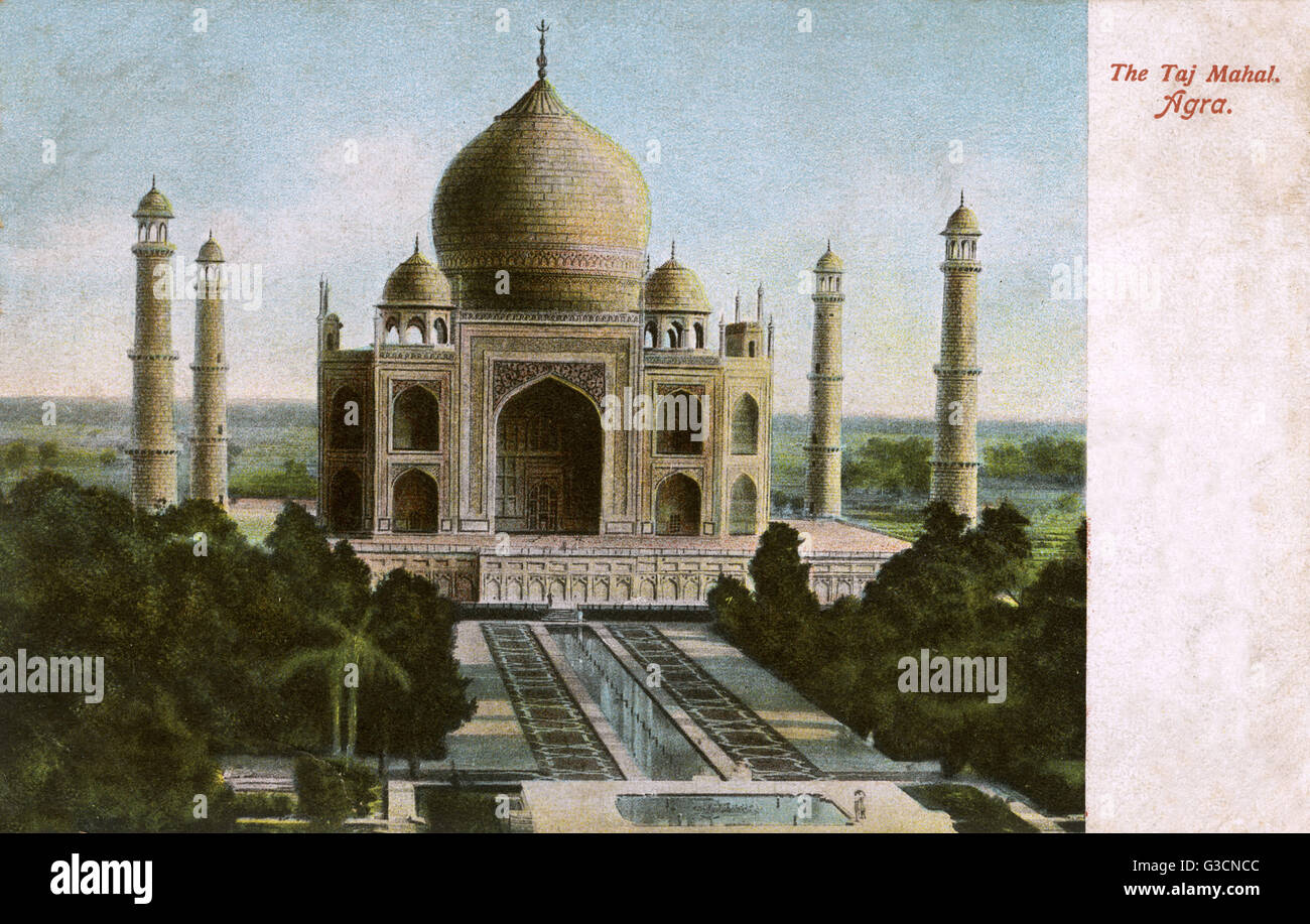 Il Taj Mahal, Agra, India. Costruita dall'imperatore Shah Jahan come una camera mortuaria memorial per sua moglie Mumtaz Mahal. Data: circa 1906 Foto Stock