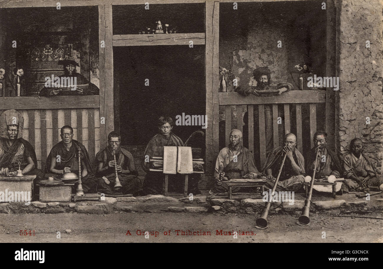 Un gruppo di musicisti tibetani Foto Stock