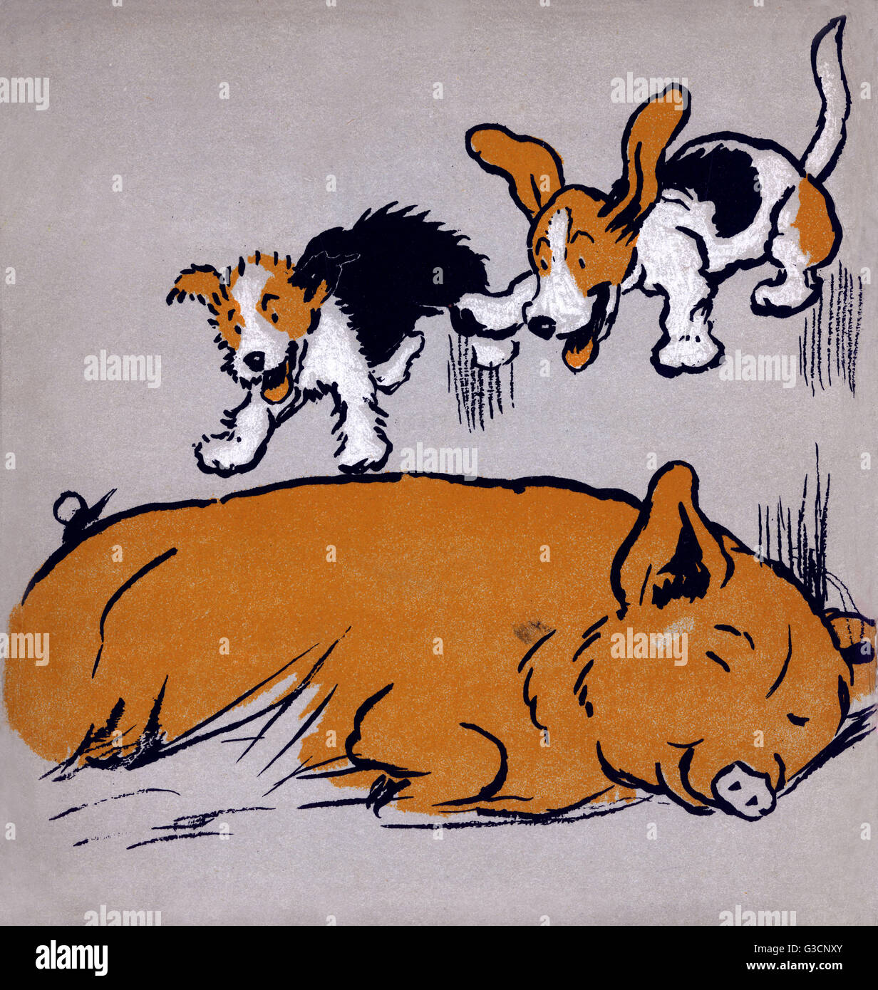 Illustrazione di Cecil Aldin, il Puppies del Farmyard Foto Stock