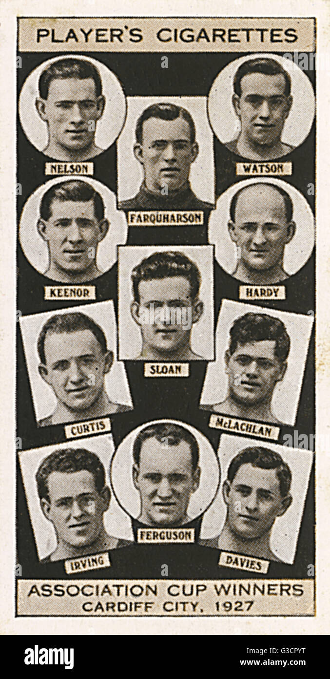 FA Cup vincitori nel 1927, Cardiff City. Associazione i vincitori della Coppa del lettore scheda di sigarette insieme, c. 1930. Data: 1927 Foto Stock
