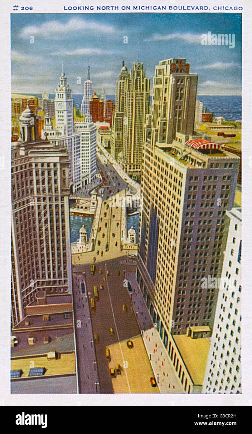 Chicago, Stati Uniti - guardando verso nord su Michigan Boulevard Foto Stock