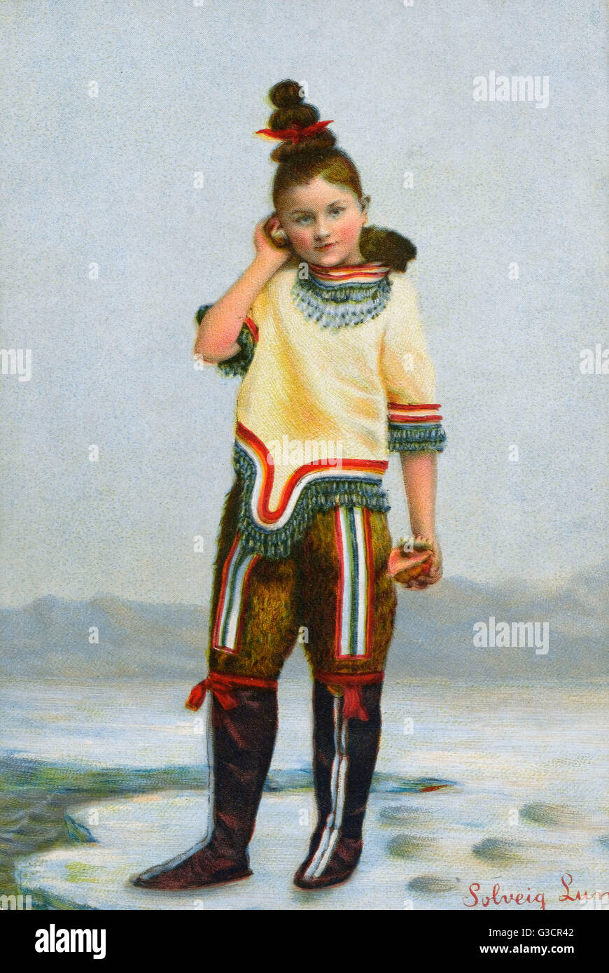 Una ragazza Saami in costume tradizionale - Norvegia Foto Stock