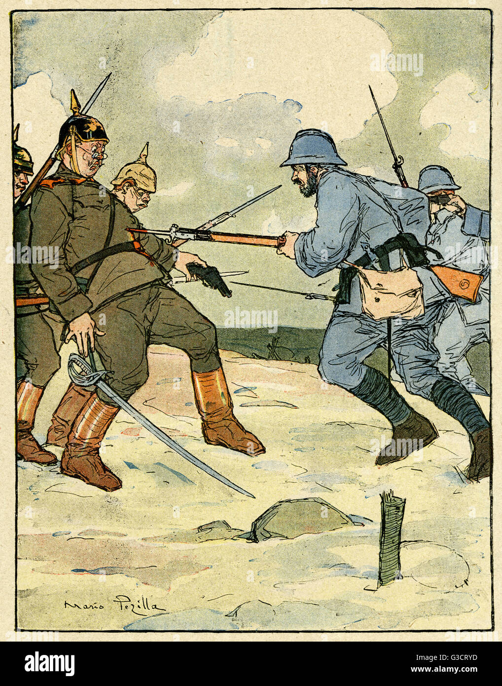 Cartone animato, soldati francesi e tedeschi, WW1 Foto Stock