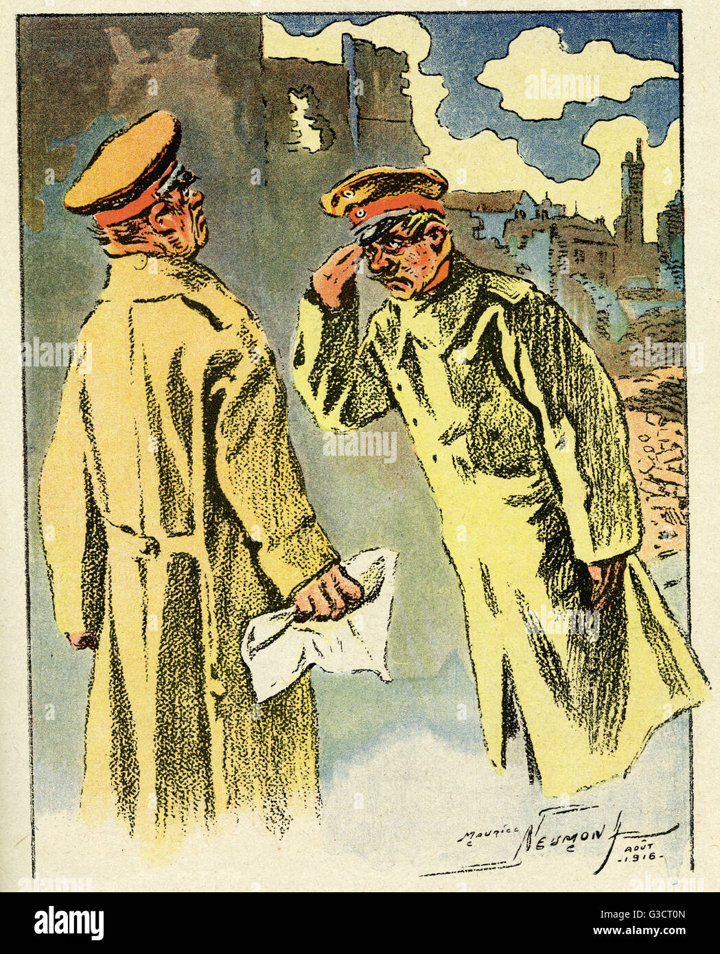 Cartone animato, soldato tedesco e generale, WW1 Foto Stock
