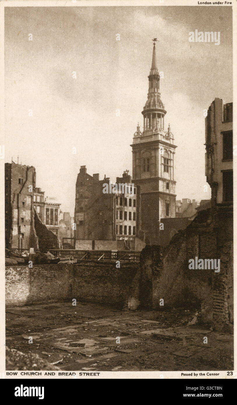 Bow Church e Bread Street, Londra - seguendo WW2 Blitz Foto Stock