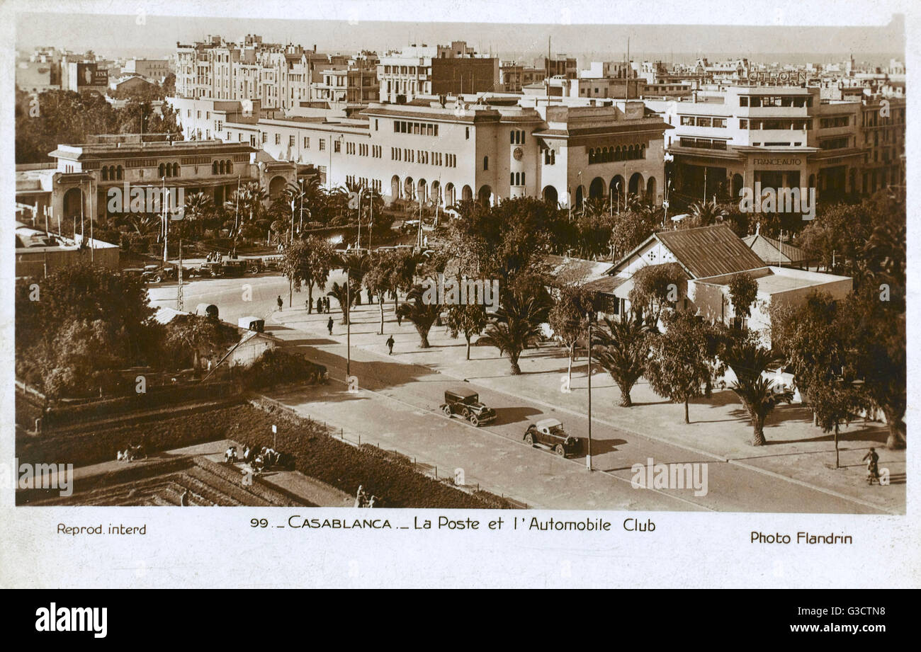 Uffici postali principali e Automobile Club, Casablanca, Marocco. Data: circa 1920s Foto Stock