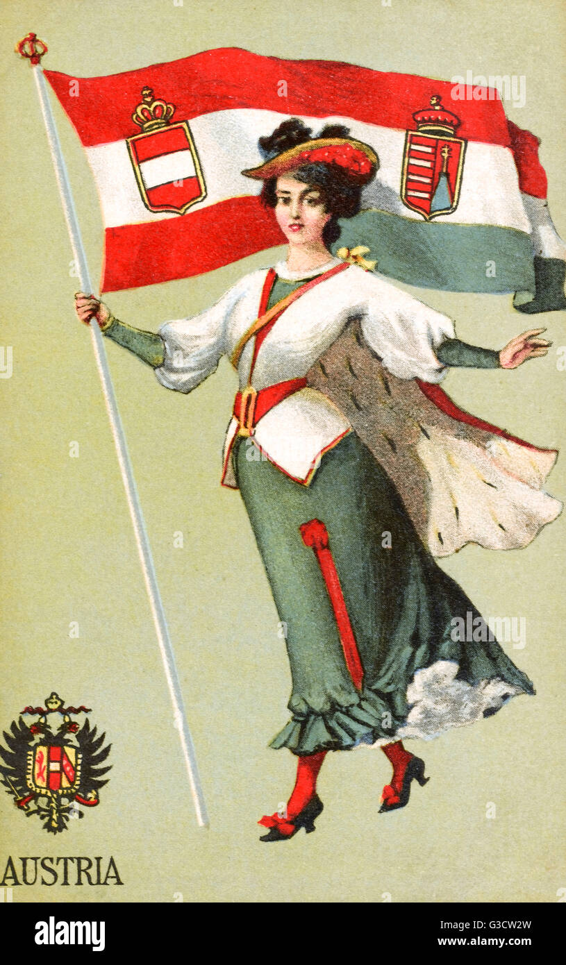 Personificazione dell'Impero Austro-Ungarico con Bandiera Foto Stock