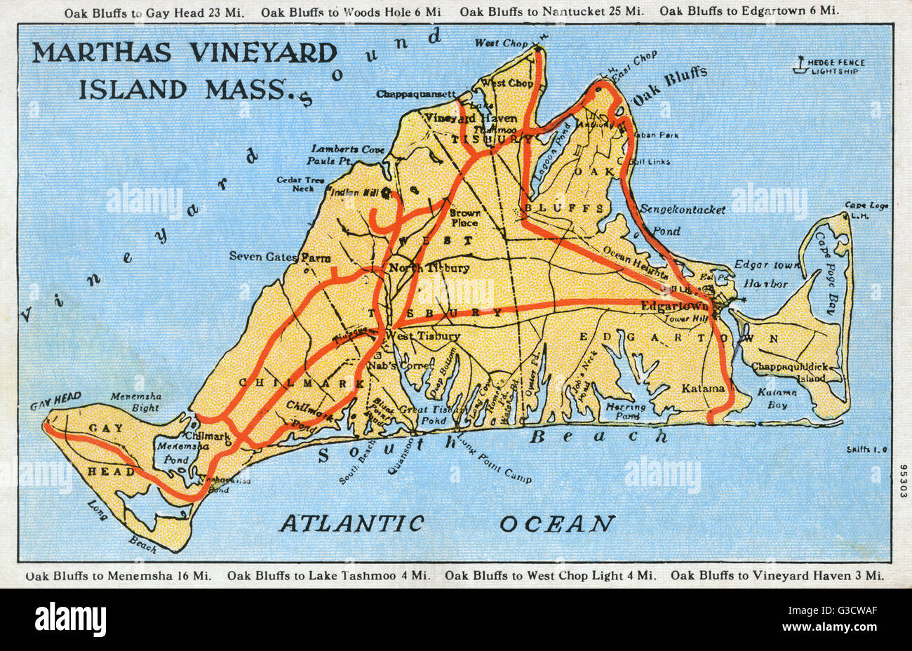 Mappa di Martha's Vineyard, Massachusetts, STATI UNITI D'AMERICA. Data: 1923 Foto Stock