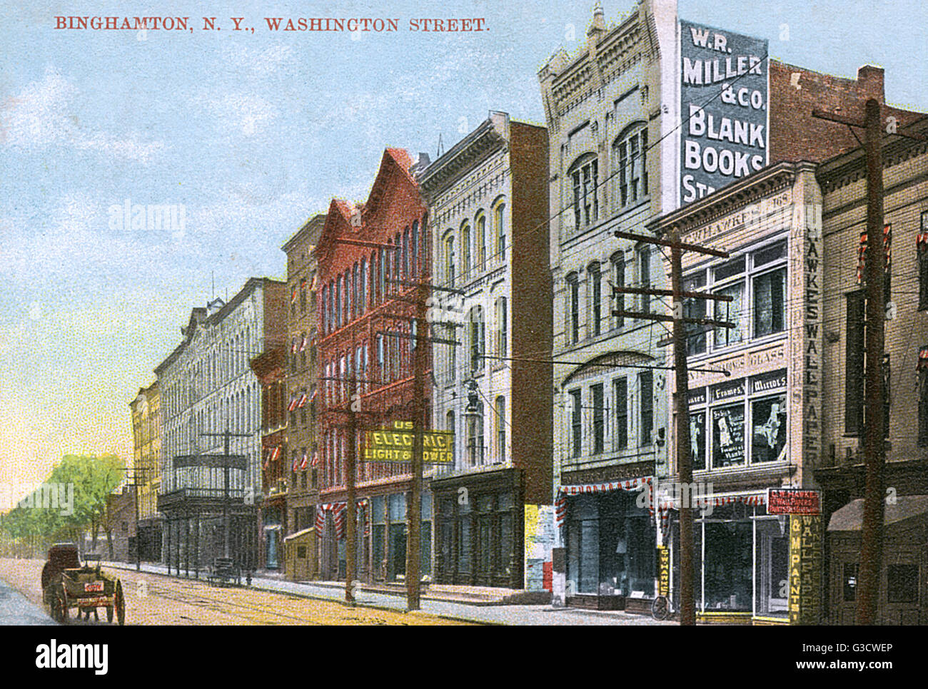 Washington Street, Binghamton, nello Stato di New York, Stati Uniti d'America, in una giornata tranquilla. Data: circa 1910 Foto Stock