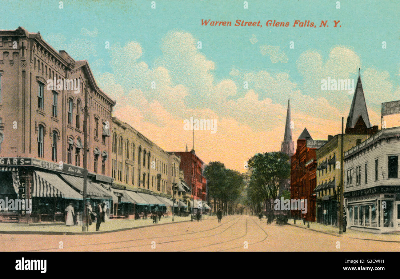 Warren Street, Glens Falls, nello Stato di New York, Stati Uniti d'America. Data: circa 1910 Foto Stock