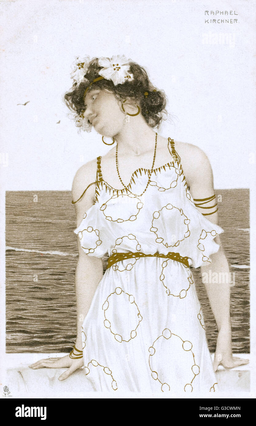Raphael Kirchner - signora Art Nouveau sul mare Foto Stock