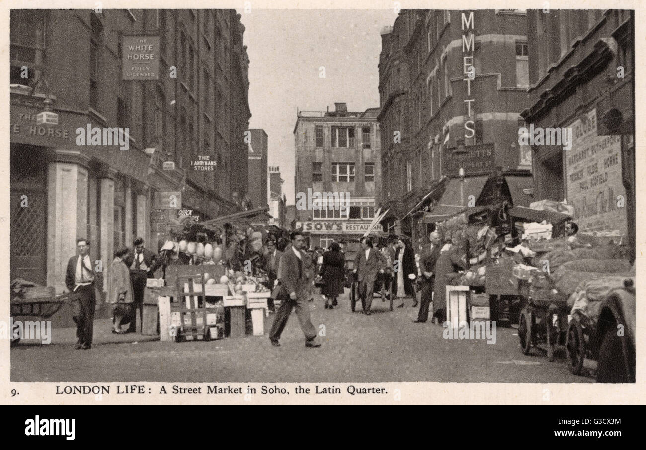 London Life: Un mercato di strada a Soho, il quartiere Latino Foto Stock