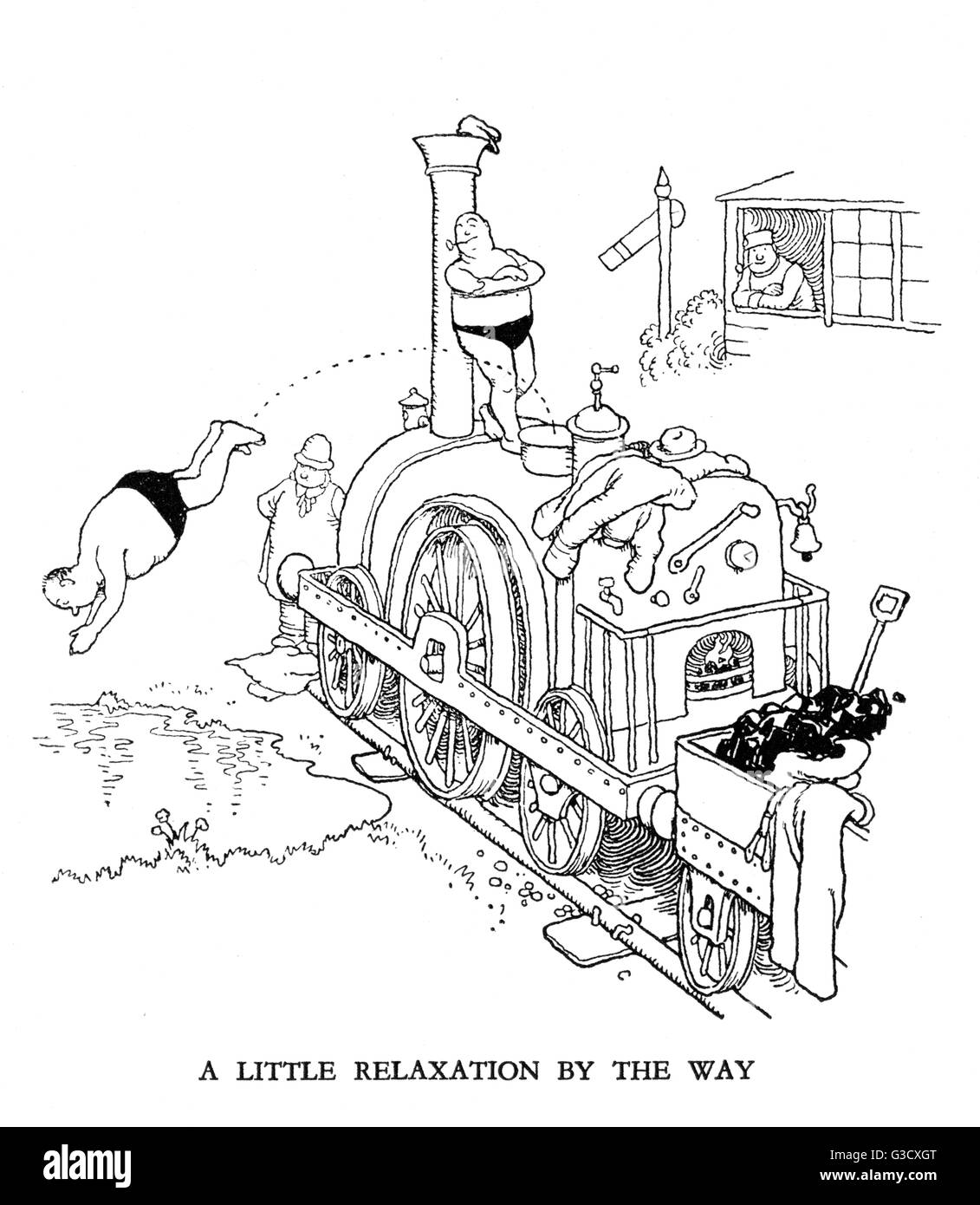 Illustrazione vignetta, Ferrovia Ribalderia di W Heath Robinson Foto Stock