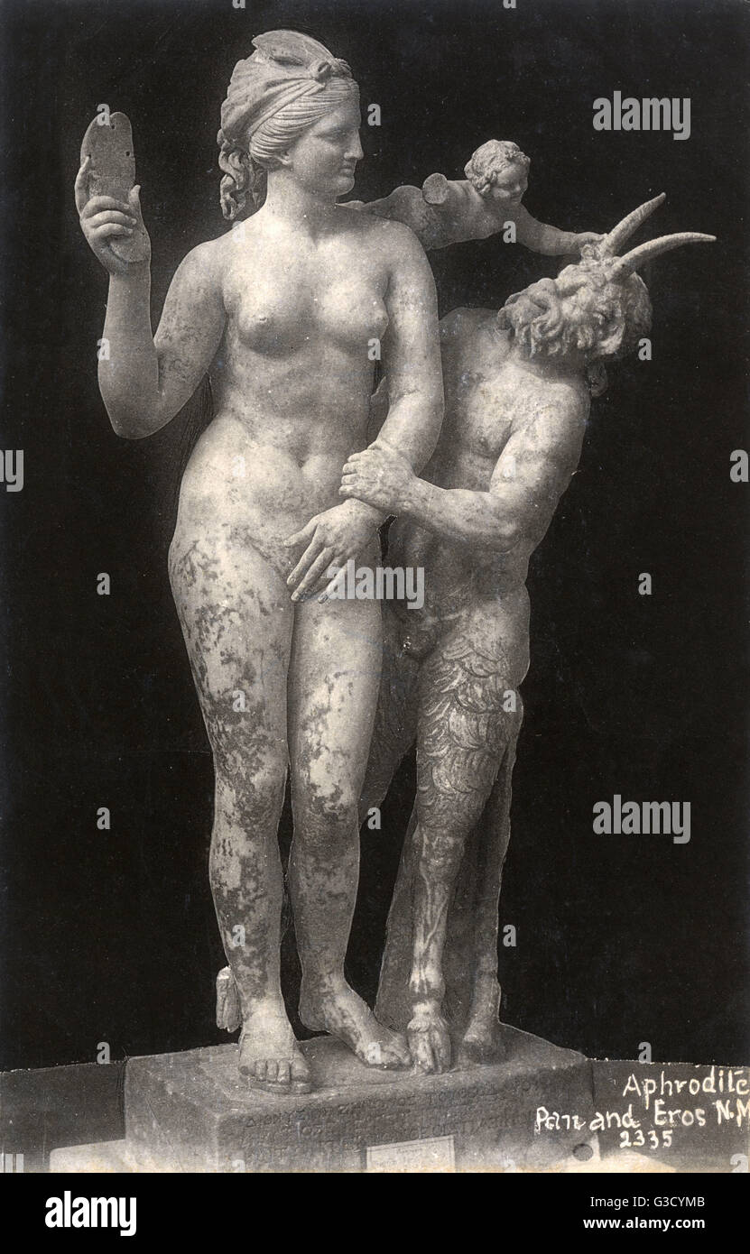 Statua greca di Afrodite, Pan e Eros Foto Stock