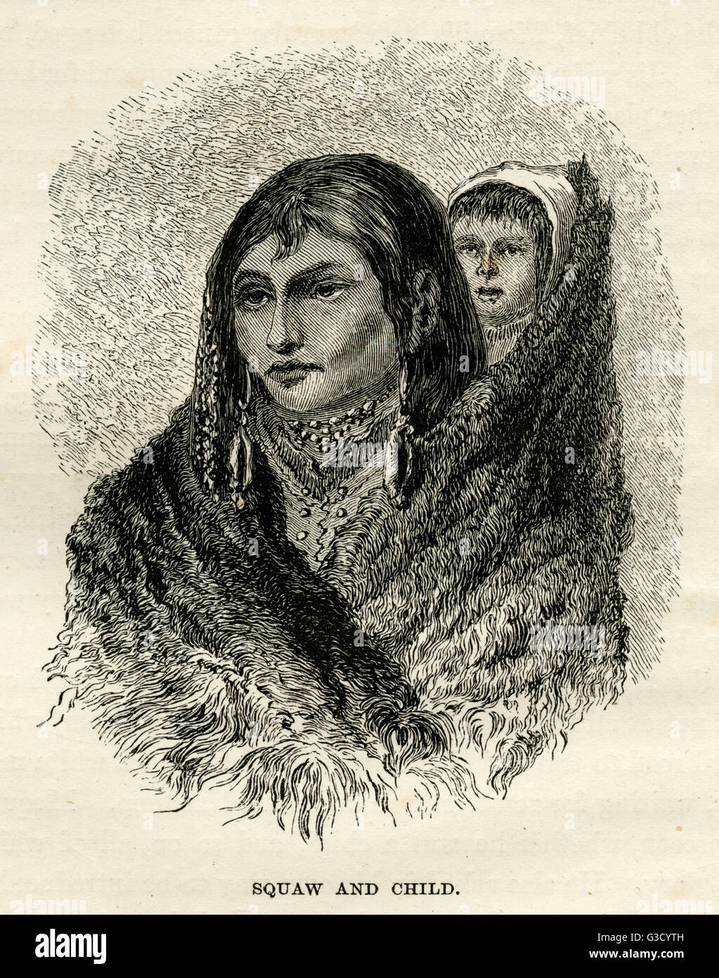 Sioux nativo americano, che trasporta il bambino con uno squaw Foto Stock