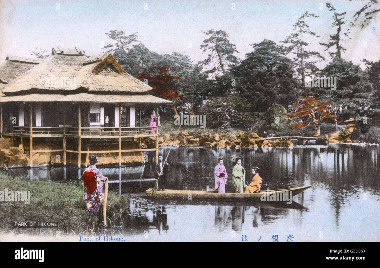 Hikone, Giappone - Teahouse a Genkyu-en Garden Foto Stock