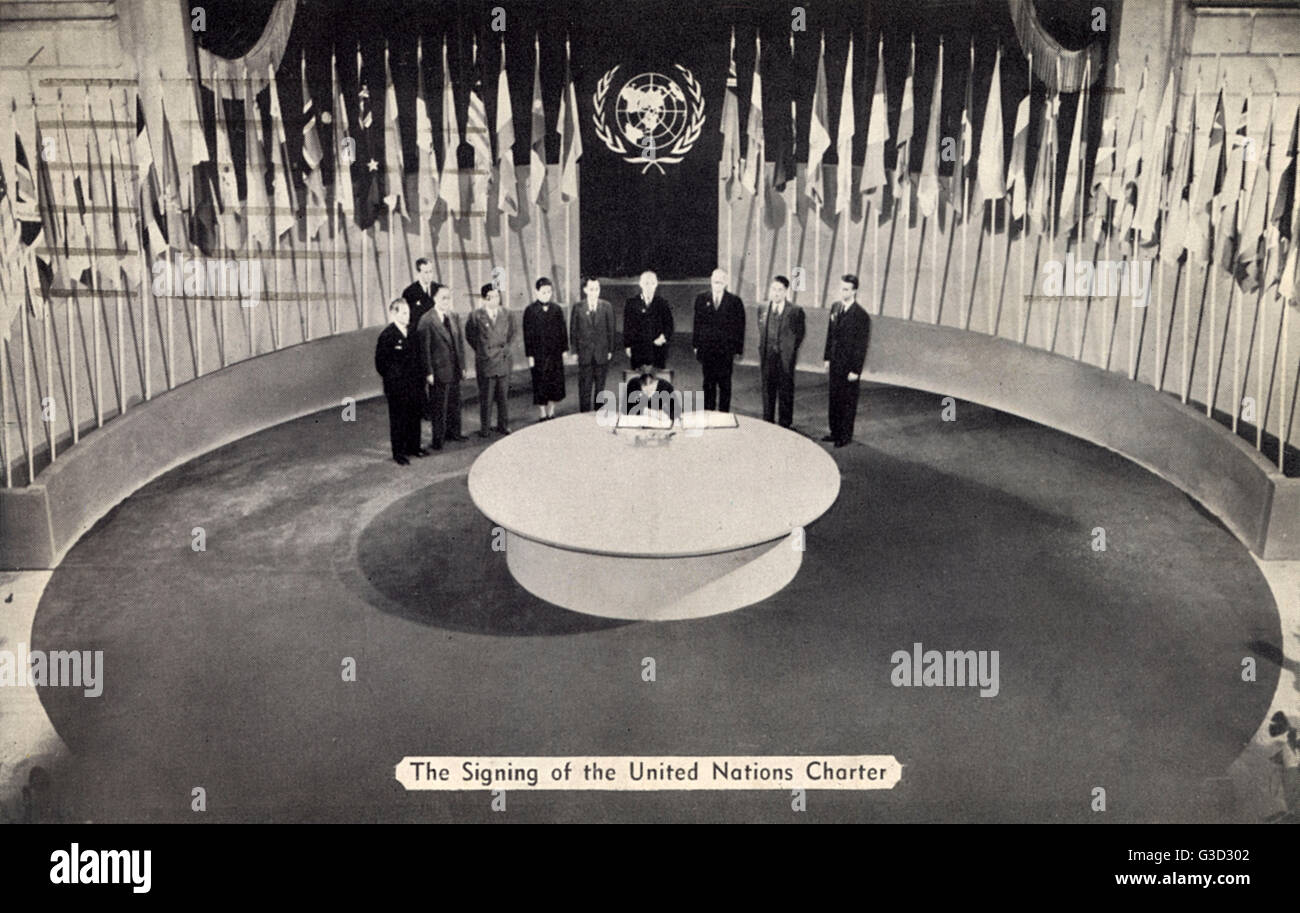 La firma della Carta delle Nazioni Unite di San Francisco il 26 giugno, 1945 Data: 1945 Foto Stock