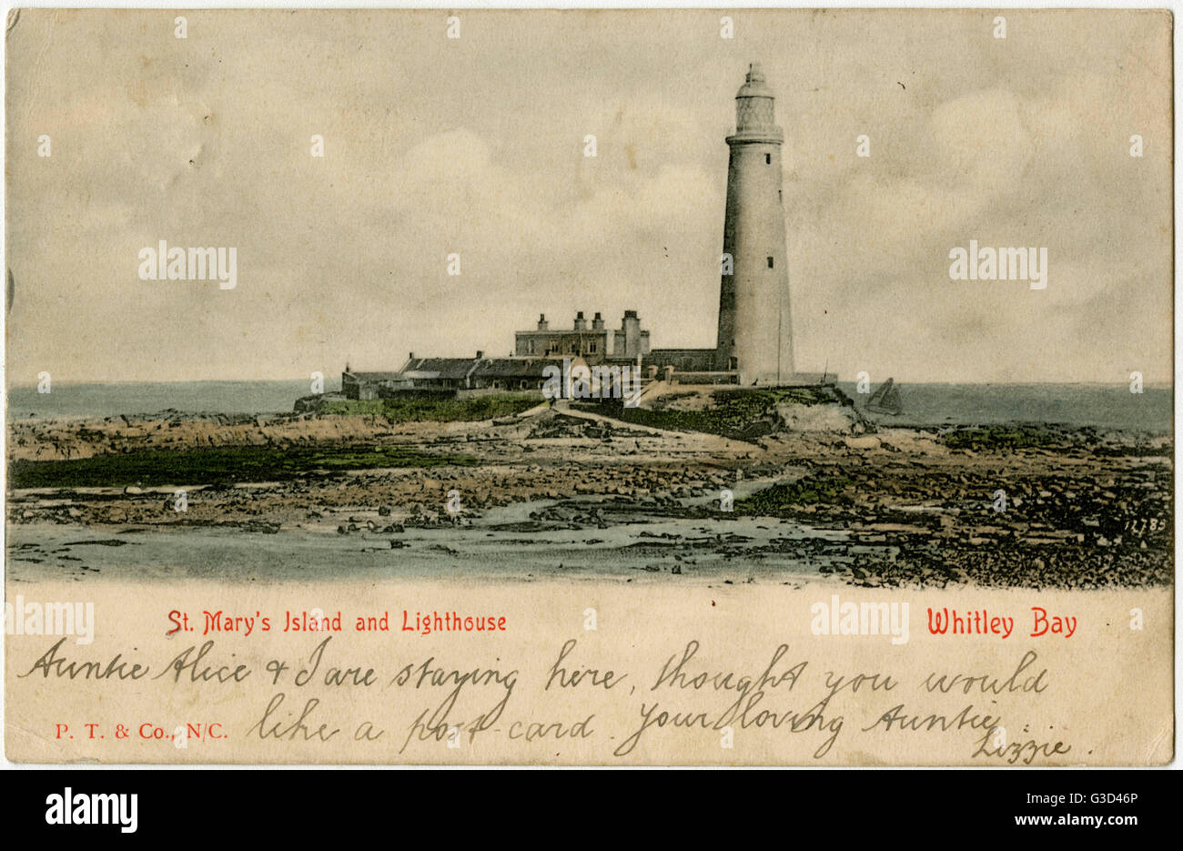 Isola di St Mary e faro - Whitley Bay, Northumbria Foto Stock