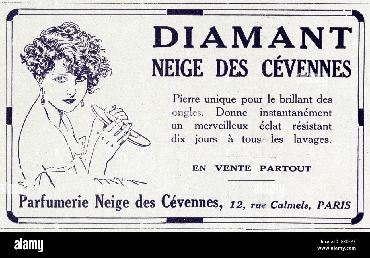 Annuncio per Neige des Cévennes, cosmetici 1928 Foto Stock