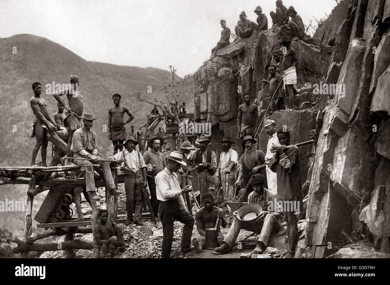 Minerario - lavoratori in faccia, Sud Africa, circa 1888 Foto Stock