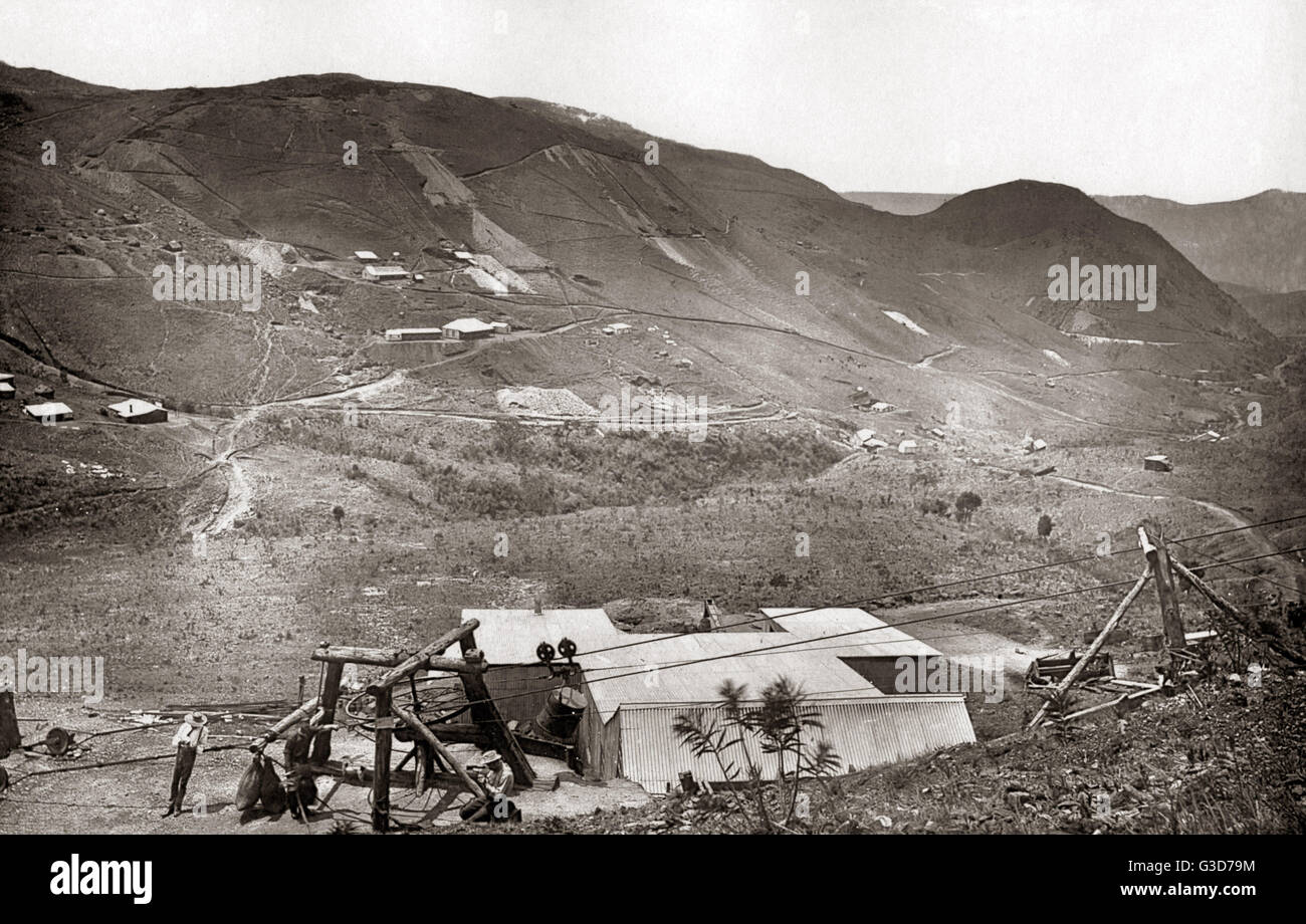 Scena mineraria nella Transvaal, Sud Africa, circa 1888 Foto Stock