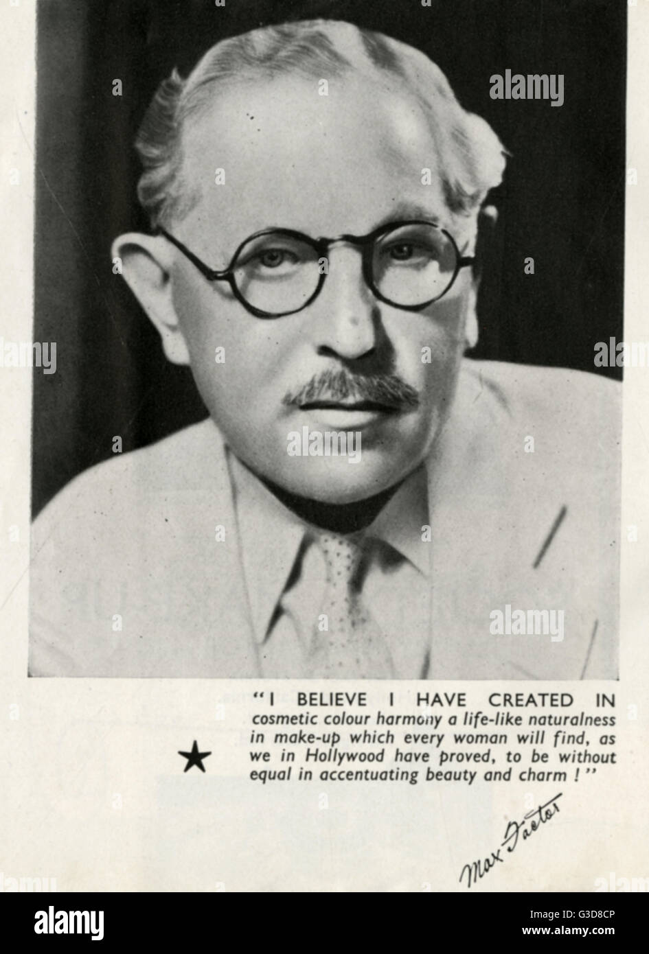 Max Factor (15 Settembre 1872 30 agosto 1938), nato Maksymilian Faktorowicz, Polish-Jewish imprenditore. Fondatore del gigante dei cosmetici Max Factor &AMP; Azienda, ha ampiamente sviluppato la moderna industria dei cosmetici e ha reso popolare il termine make-up nel sostantivo f Foto Stock