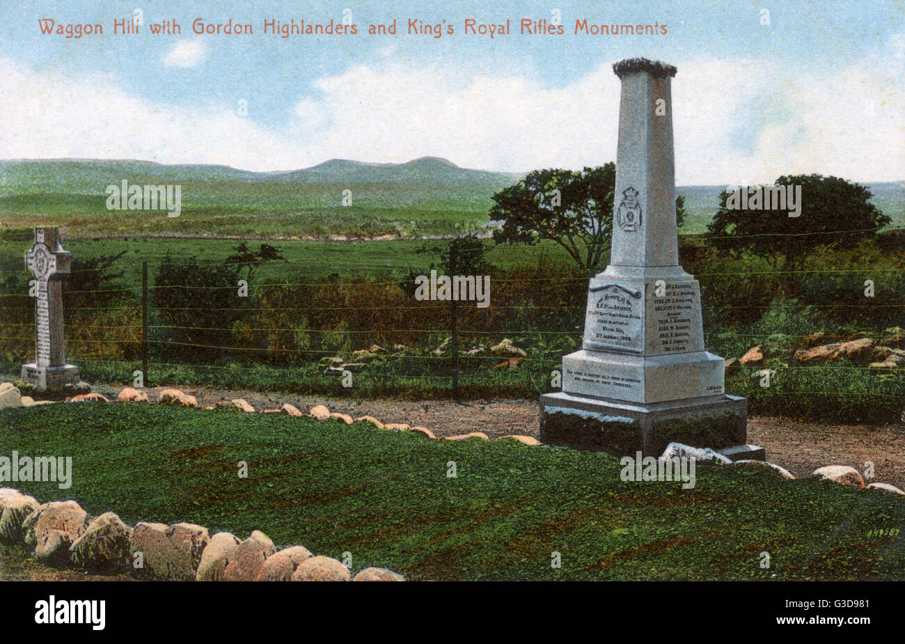 Carro Hill (o) Platrand memorial, vicino Ladysmith, Provincia di Natal, Sud Africa, commemorazione caduti forze di The Gordon Highlanders e King's Royal Fucili a canna rigata in battaglia il 6 gennaio 1900 durante la Seconda guerra boera (1899-1900). Data: circa 1905 Foto Stock