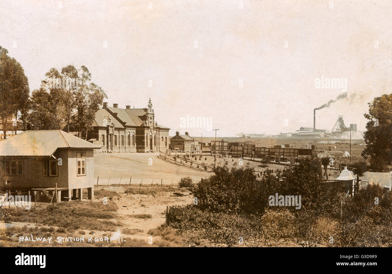 Stazione ferroviaria, Krugersdorp, oro una città mineraria in Transvaal (ora Gauteng), Sud Africa. Data: circa 1910 Foto Stock