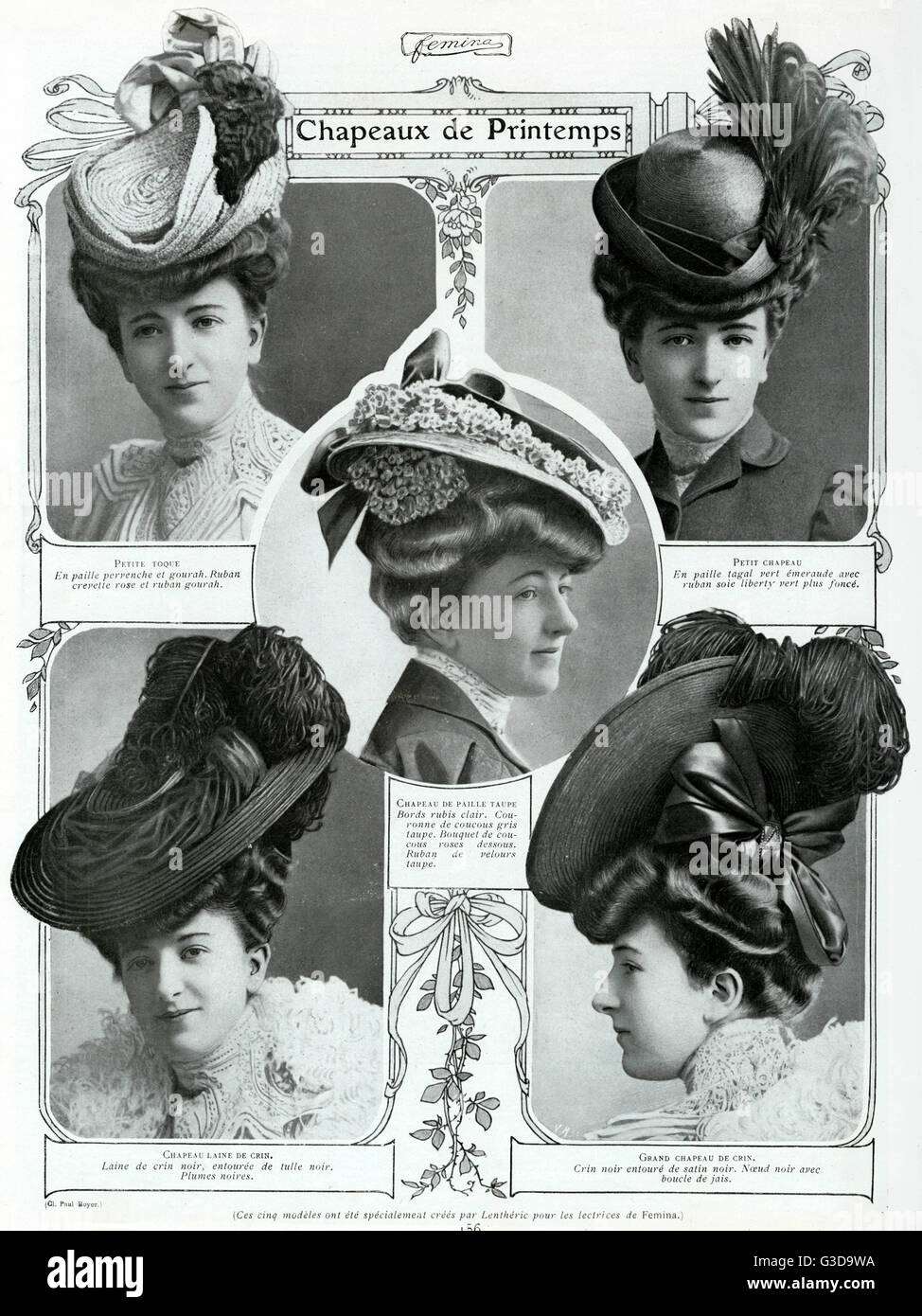 Fotografie di un modello francese indossando una selezione di appoggiate cappelli data: 1906 Foto Stock