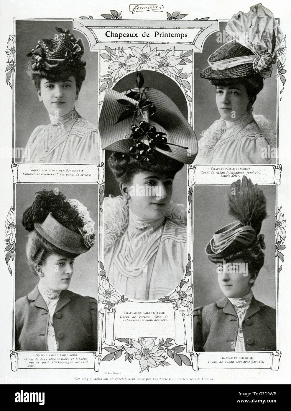 Donna francese che indossa cappelli di paglia per la primavera 1906 Foto Stock
