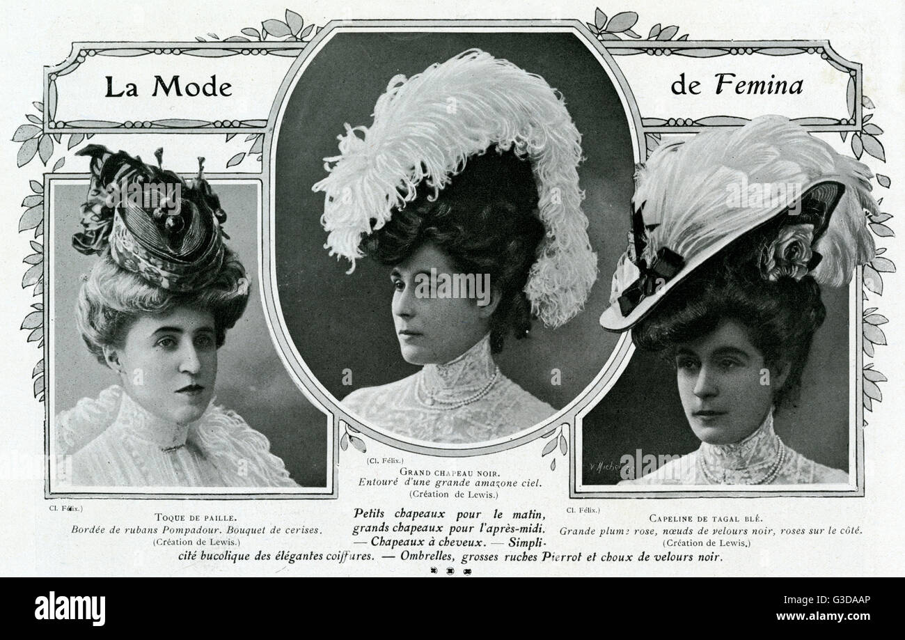 Cappelli alla moda di 1906 Foto Stock