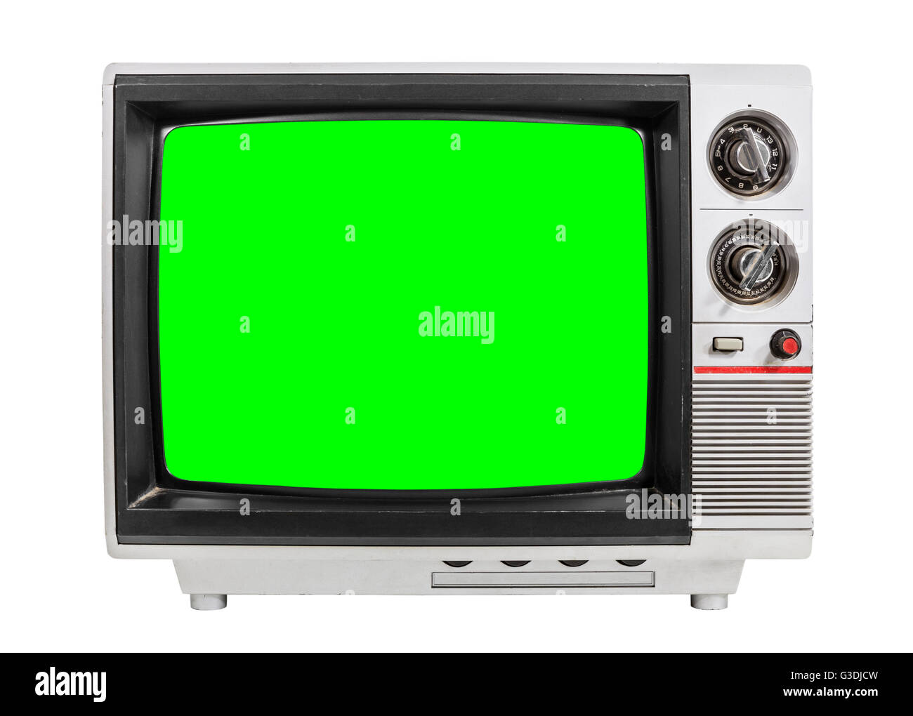 Vecchia televisione isolato su bianco con chroma schermo verde. Foto Stock