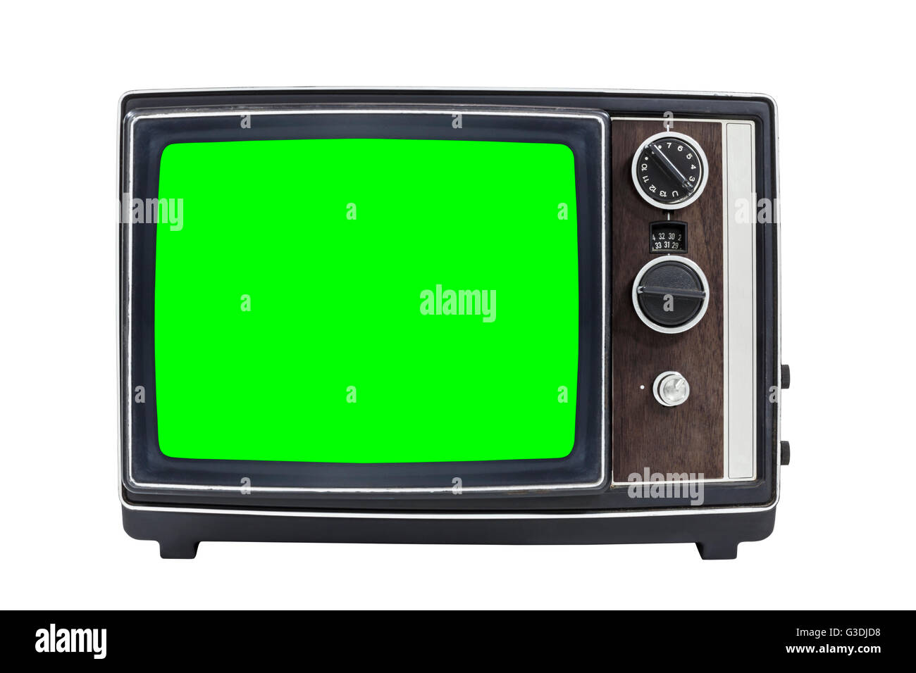Vintage piccolo televisore portatile con chroma schermo verde. Foto Stock
