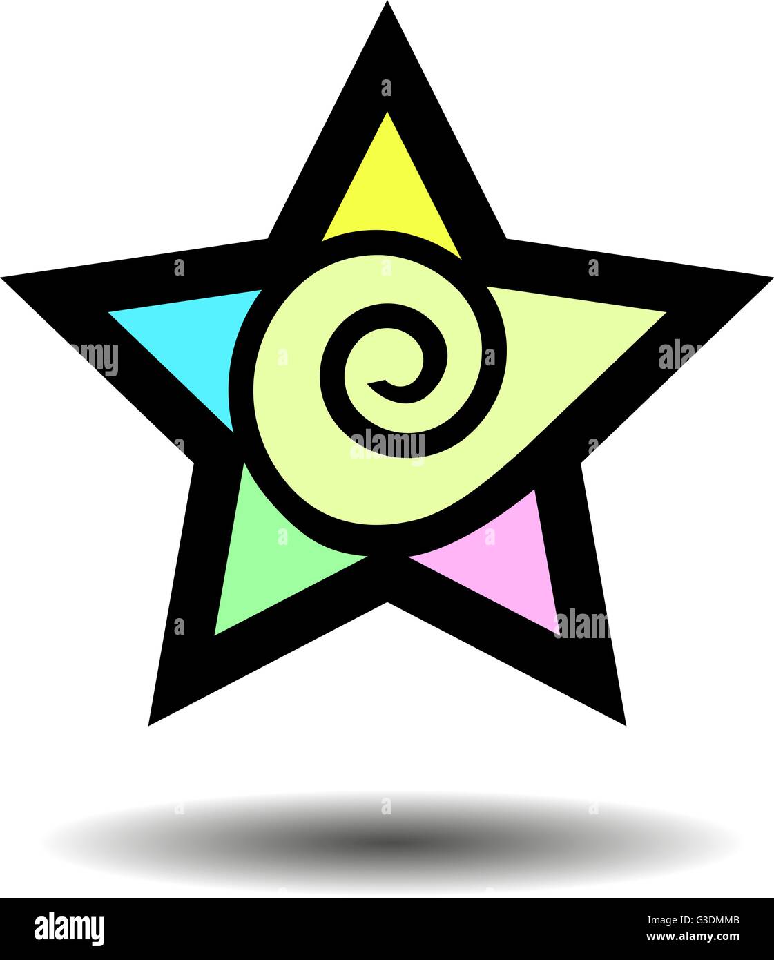 Abstract punto cinque stelle. Forma geometrica. Stella colorata. Simbolo. Star Sign con una turbolenza. Illustrazione isolata di un vettore a stella Illustrazione Vettoriale
