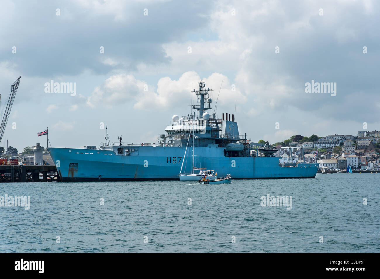 HMS Echo, a Falmouth, Cornwall. Echo è un Royal Navy multi role hydrographic survey nave. Foto Stock