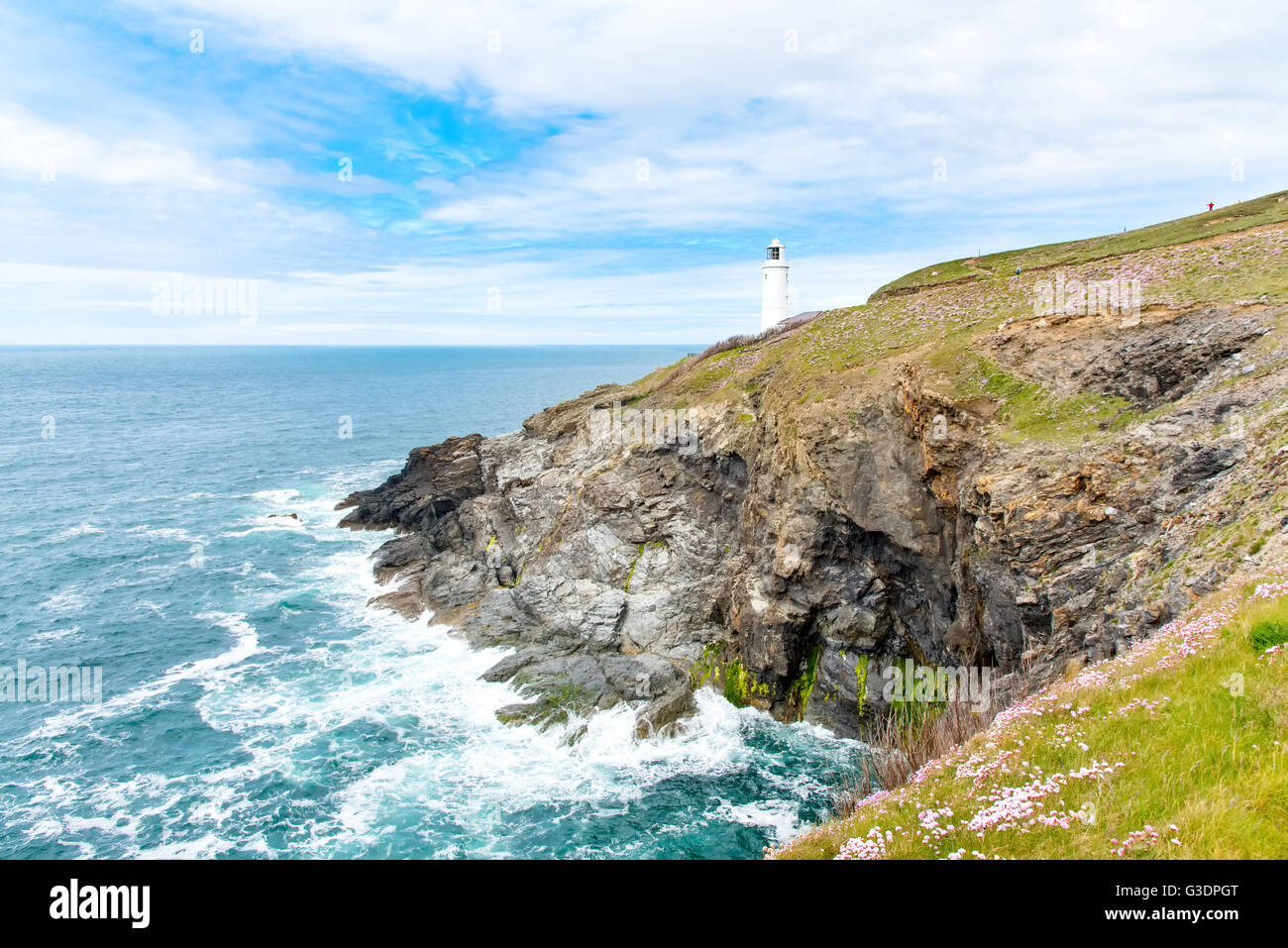 Trevose Head Lighthouse, North Cornwall, Regno Unito Foto Stock