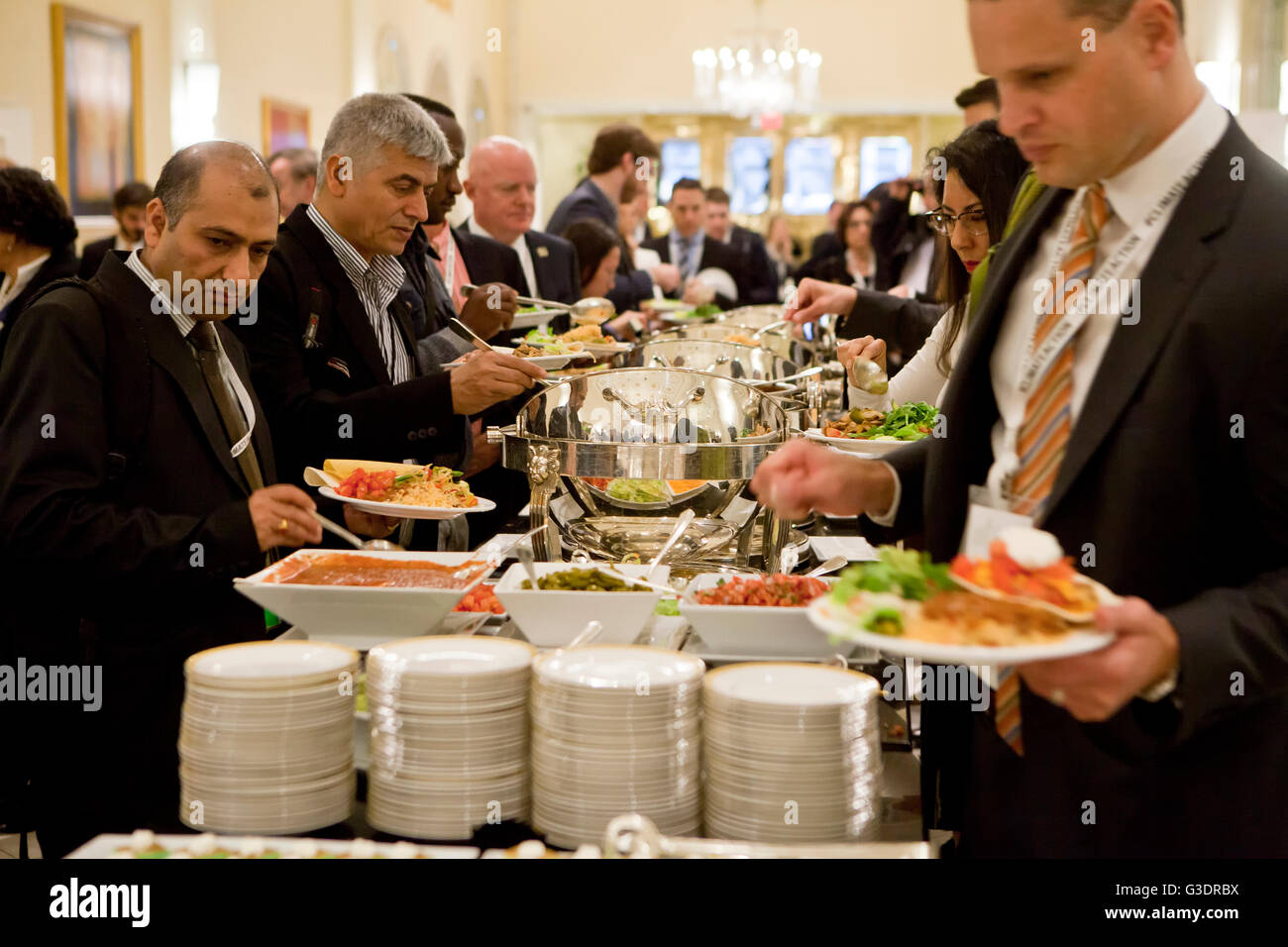 Hotel il pranzo a buffet linea durante un evento di business - USA Foto Stock