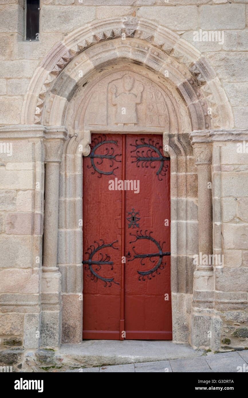 La Galizia, Spagna: Porta dettaglio di Iglesia San Salvador. Foto Stock