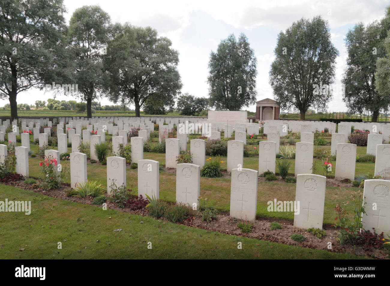 Lapidi in CWGC Rue du Bois cimitero, Fleurbaix, Pas de Calais, Francia. Foto Stock