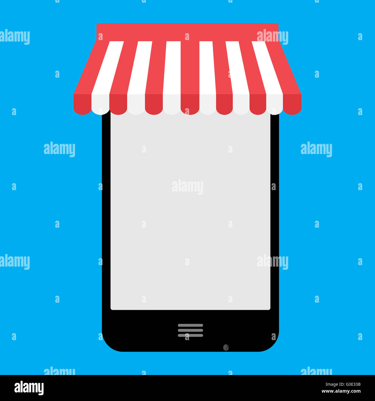 Shopping online con lo smartphone. Icona dello shopping e la tecnologia mobile e-commerce con uso del telefono, illustrazione vettoriale Foto Stock